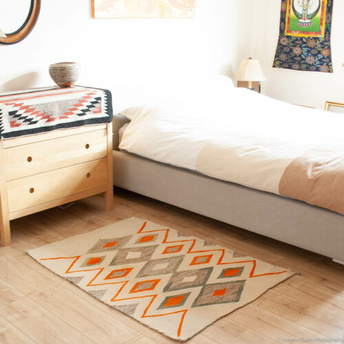 1915 White Green Orange Traditional Navajo Rug