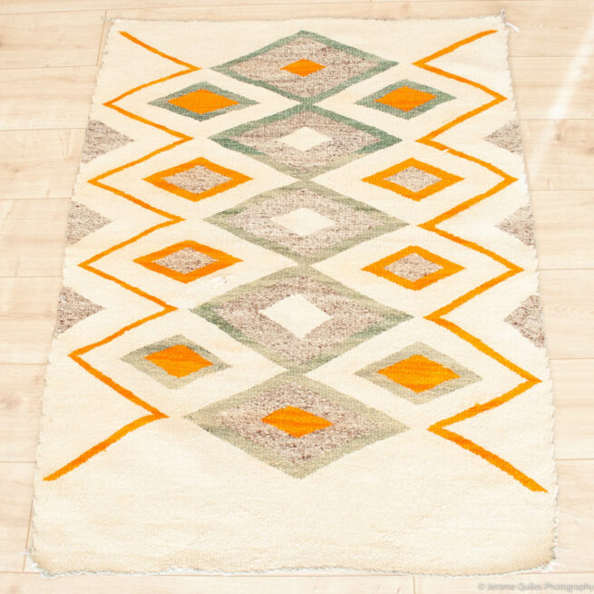 Tapis Navajo Blanc Orange Vert Années 1915 – Image 2