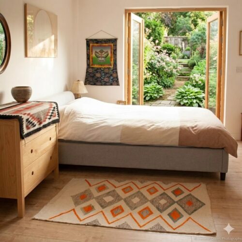 1915 White Green Orange Traditional Navajo Rug