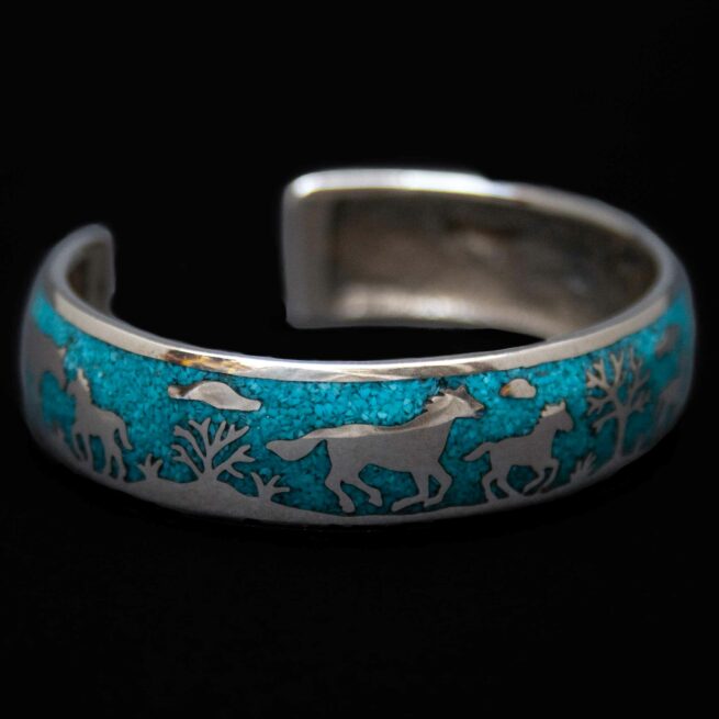 Bracelet Chevaux Argent Incrustations Turquoise – Image 2