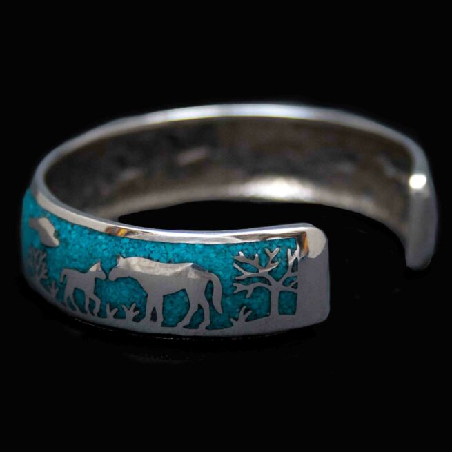 Bracelet Chevaux Argent Incrustations Turquoise – Image 3