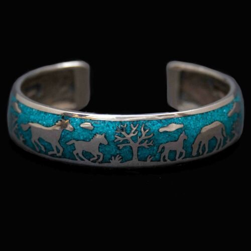 Bracelet Chevaux Argent Incrustations Turquoise