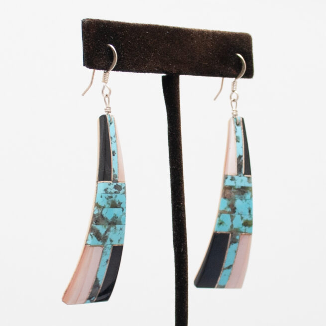 Boucles d'Oreilles Bleues Blanches Noires – Image 2