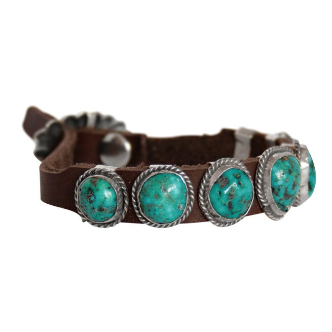 Native American Leather Turquoise Bracelet - Image 2