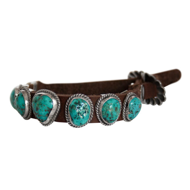 Native American Leather Turquoise Bracelet - Image 3