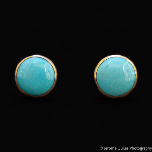 14K Gold Round Turquoise Studs