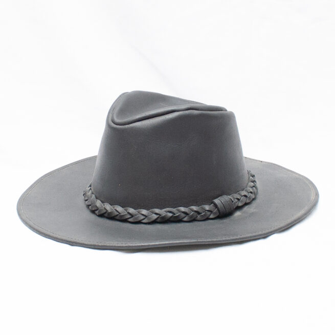 Black leather cowboy hat