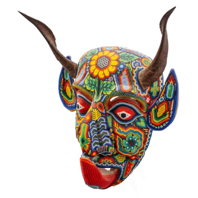 Large Horned Demon Huichol Beaded Sculpture