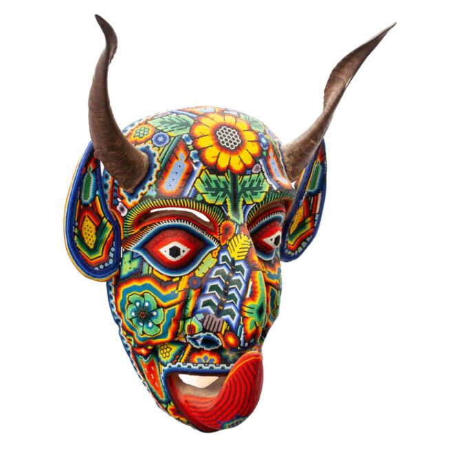 Large Horned Demon Huichol Beaded Sculpture