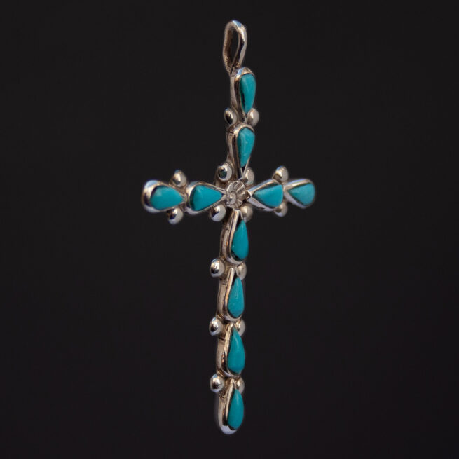 Zuni Teardrop Turquoise Cross Pendant