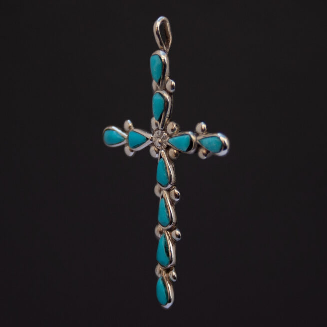 Zuni Teardrop Turquoise Cross Pendant - Image 3
