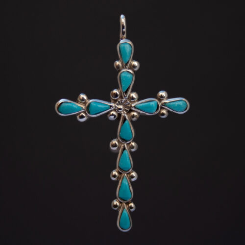 Zuni Teardrop Turquoise Cross Pendant
