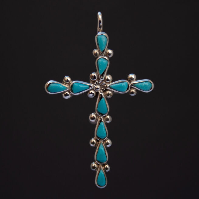 Zuni Teardrop Turquoise Cross Pendant