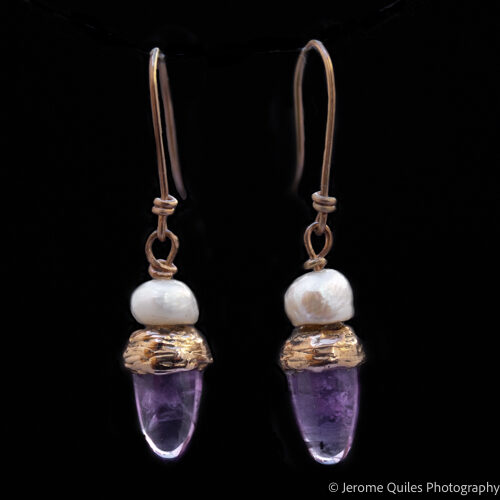 9K Gold Amethyst Pearl Earrings