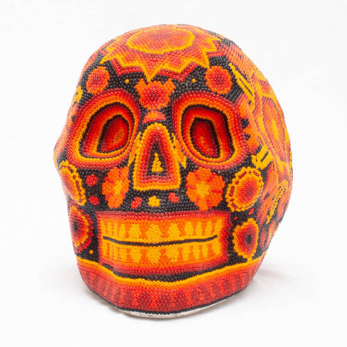 Crâne Perlage Orange Art Huichol