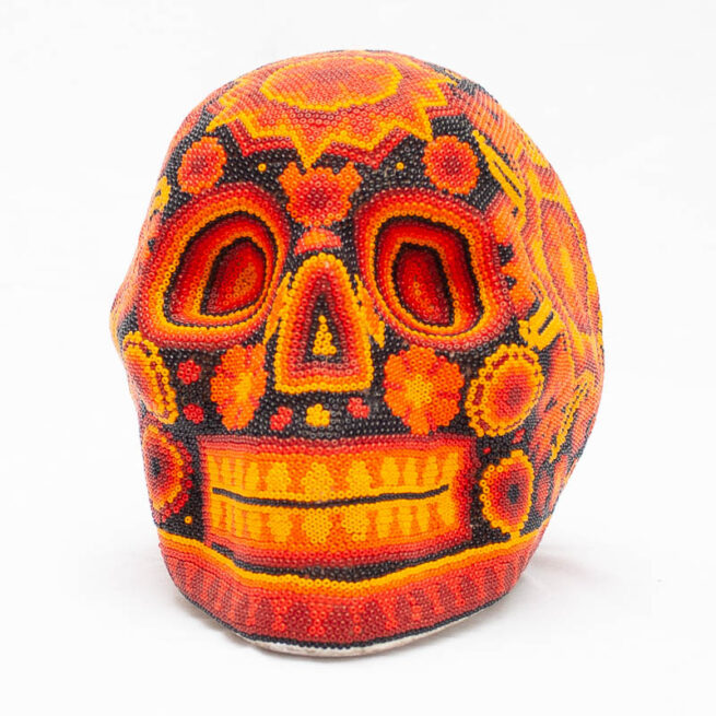 Crâne Perlage Orange Art Huichol