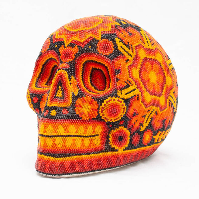 Crâne Perlage Orange Art Huichol