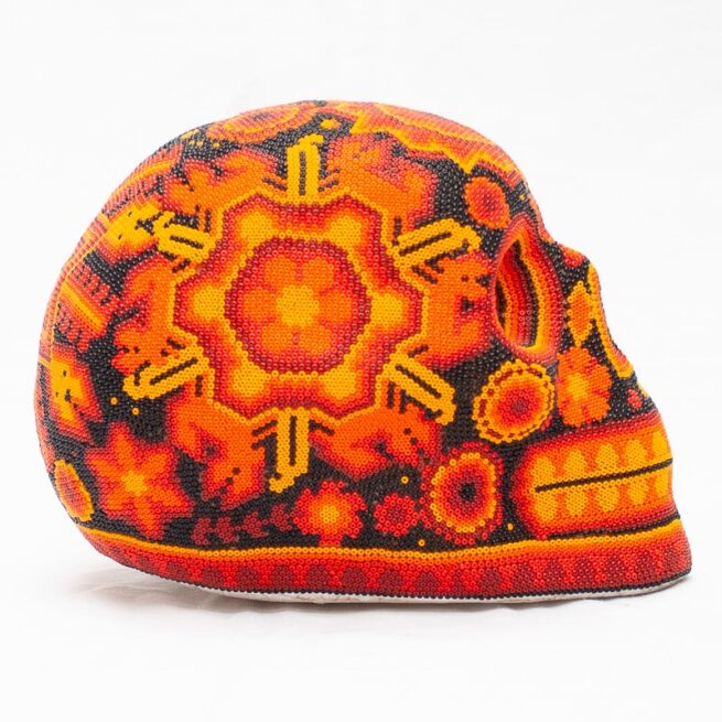 Crâne Perlage Orange Art Huichol – Image 3