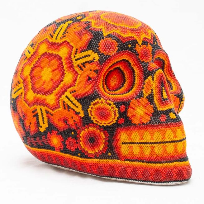 Crâne Perlage Orange Art Huichol – Image 2
