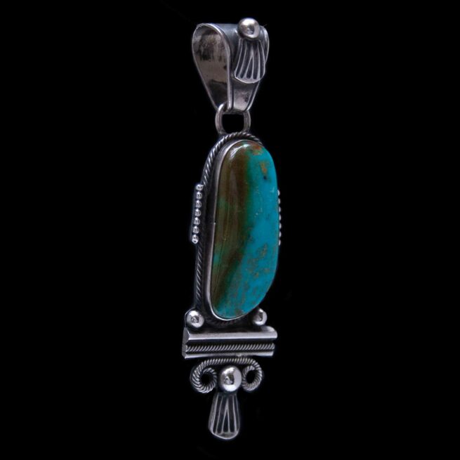 Large Ornate Navajo Turquoise Pendant - Image 2