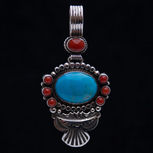 Pendentif Navajo Turquoise Corail Rouge