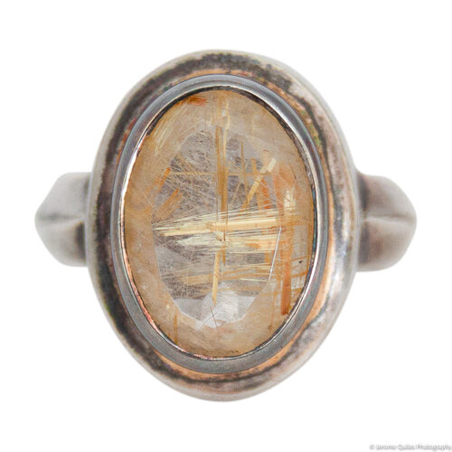 Rutilated Quartz Gold Plate Silver Ring