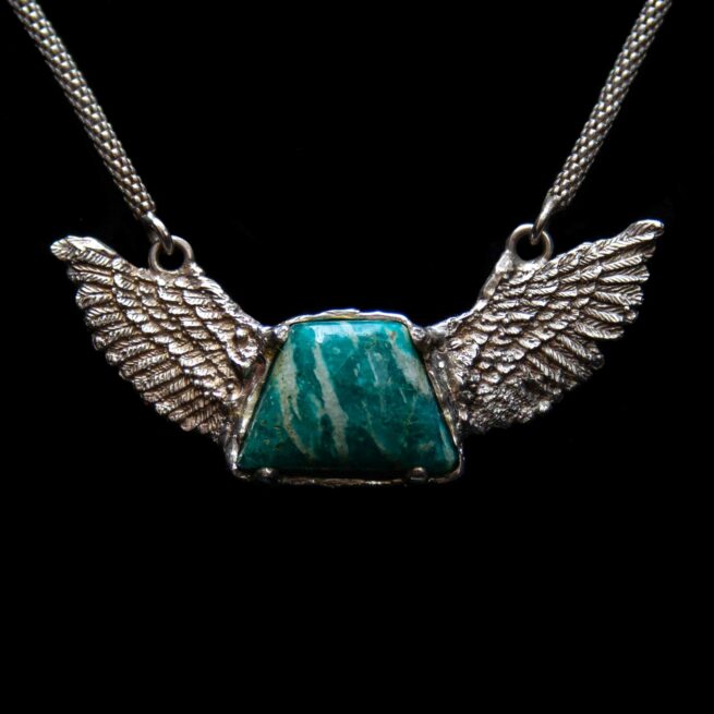 Amazonite Silver Winged Necklace
