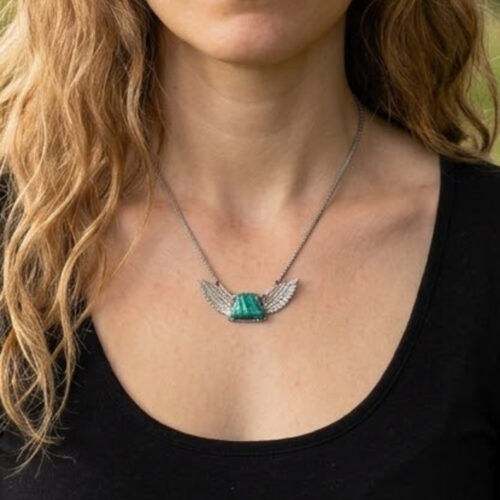 Amazonite Silver Winged Necklace