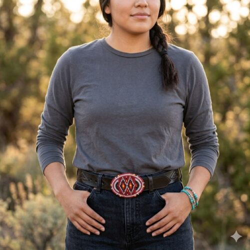 Red Beaded Zuni Belt Buckle
