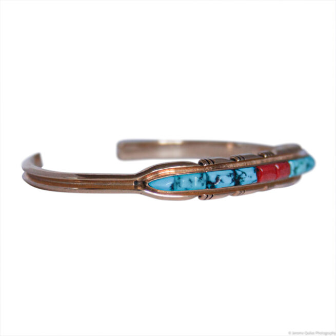 Philbert Begay Gold Turquoise Coral Bracelet - Image 3