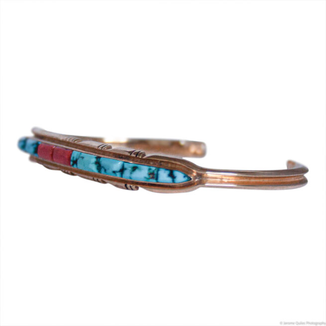 Philbert Begay Gold Turquoise Coral Bracelet - Image 4