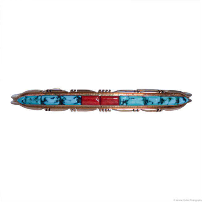 Philbert Begay Gold Turquoise Coral Bracelet - Image 2