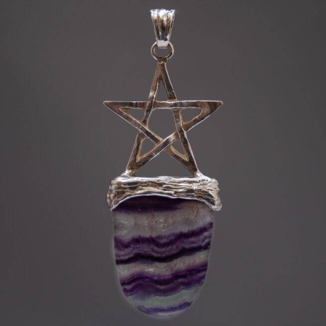 Tricolour Fluorite Sterling Silver Pentacle Pendant - Image 4