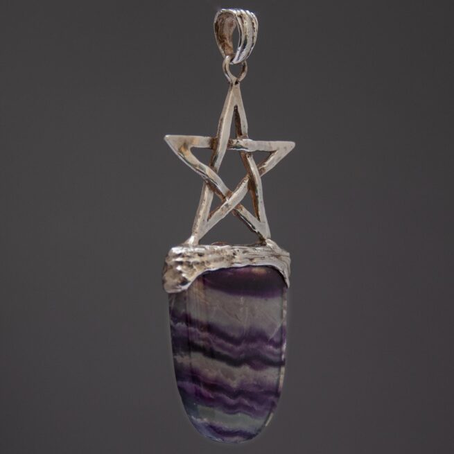 Tricolour Fluorite Sterling Silver Pentacle Pendant - Image 2
