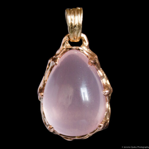 18K Gold Rose Quartz Cabochon Pendant