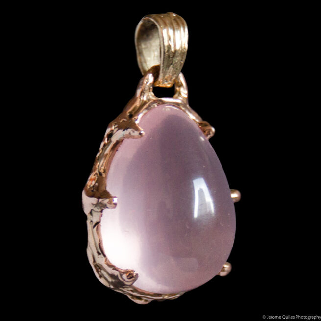 18K Gold Rose Quartz Cabochon Pendant - Image 2