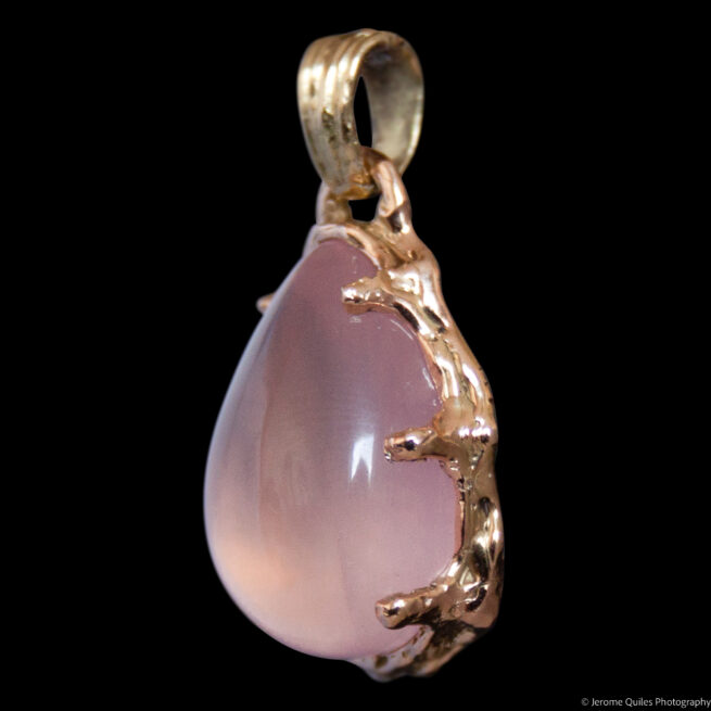 18K Gold Rose Quartz Cabochon Pendant - Image 3