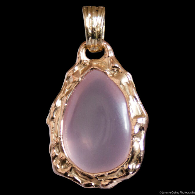 18K Gold Rose Quartz Cabochon Pendant - Image 4