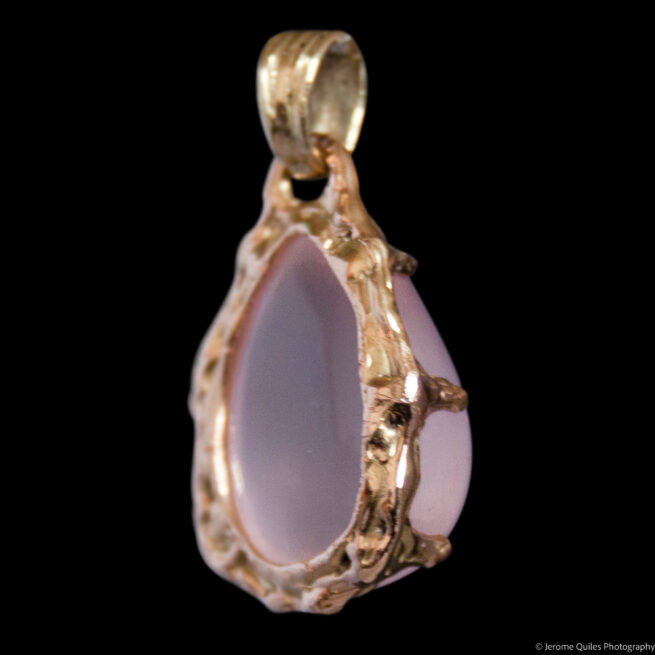18K Gold Rose Quartz Cabochon Pendant - Image 6