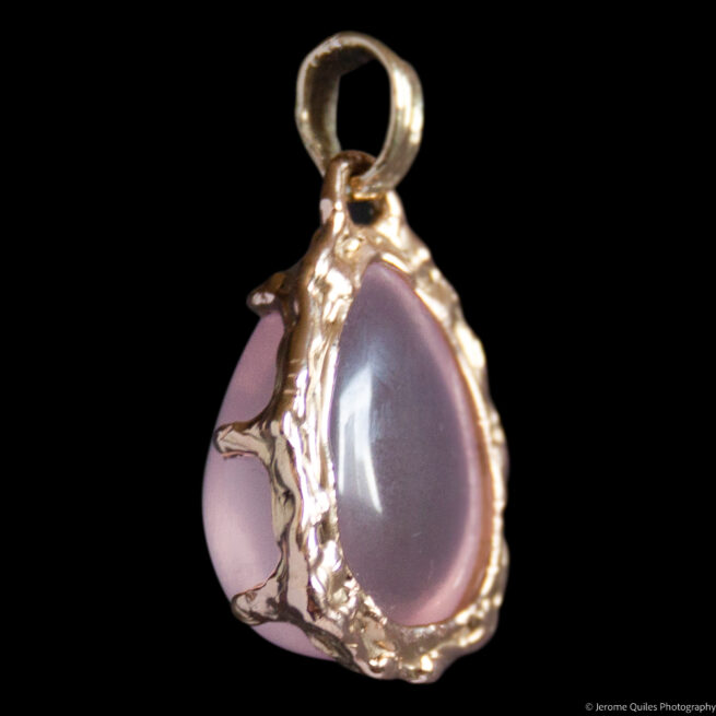 18K Gold Rose Quartz Cabochon Pendant - Image 5
