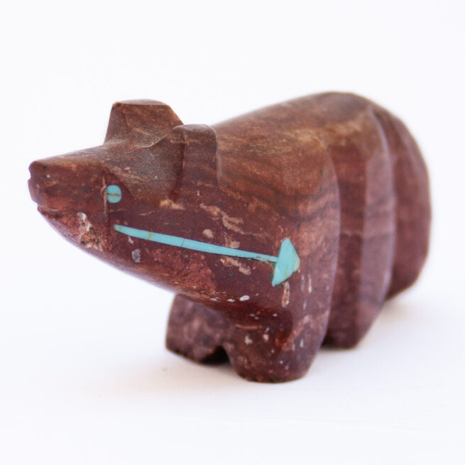 Dark Brown Jasper Turquoise Wolf Zuni Fetish - Image 4