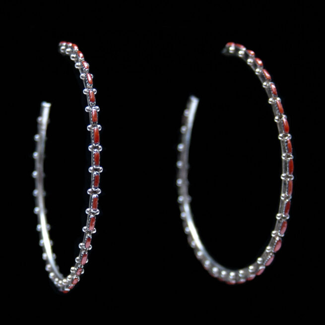 Large Red Coral Hoop Earrings