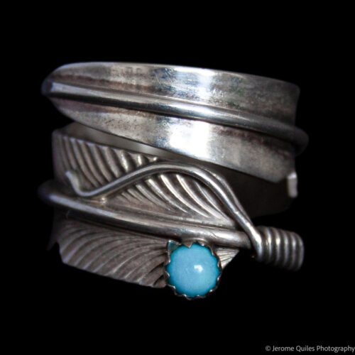 Silver Feather Turquoise Wraparound Ring