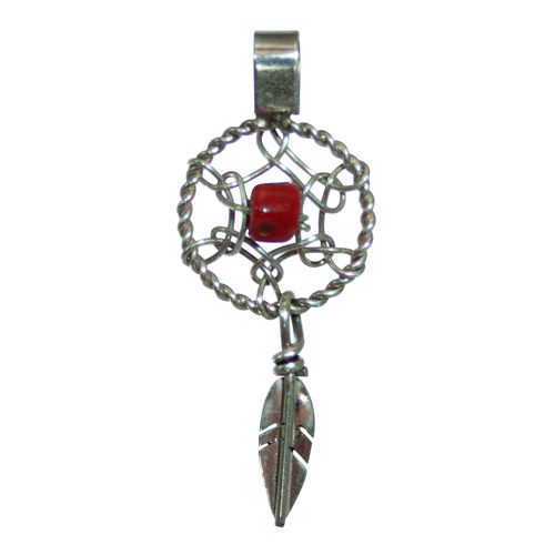 Small Coral Dream Catcher Pendant