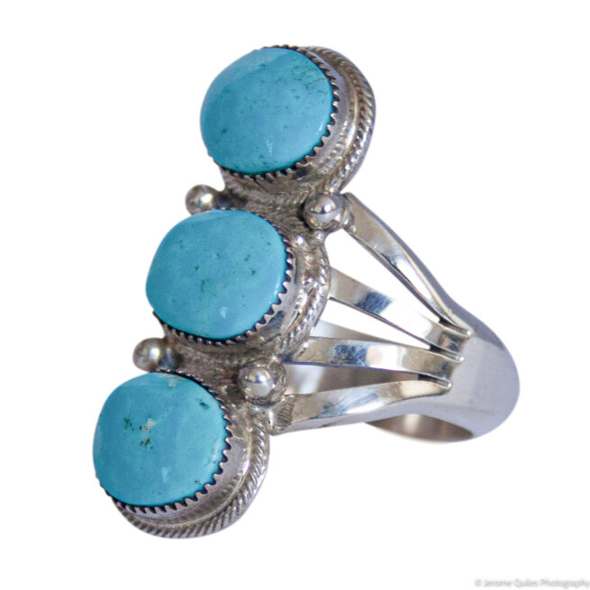 Bague Navajo Triple Turquoise – Image 3