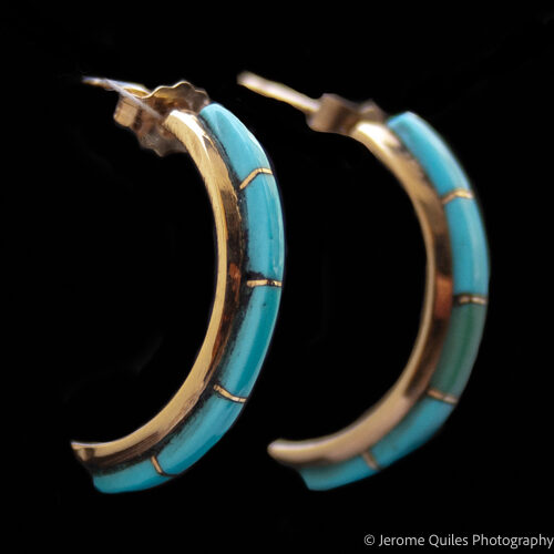 14K Gold Turquoise Hoop Earrings