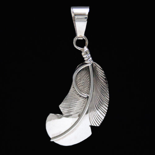Chris Charley Curved Silver Feather Pendant