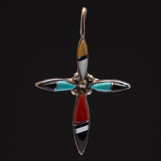 Native American Zuni Inlay Cross Pendant