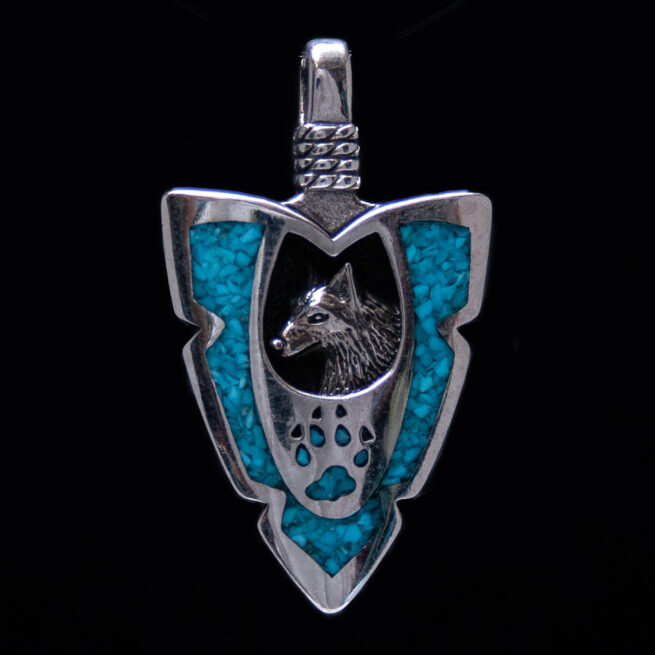 Pendentif Pointe de Flèche Loup Turquoise