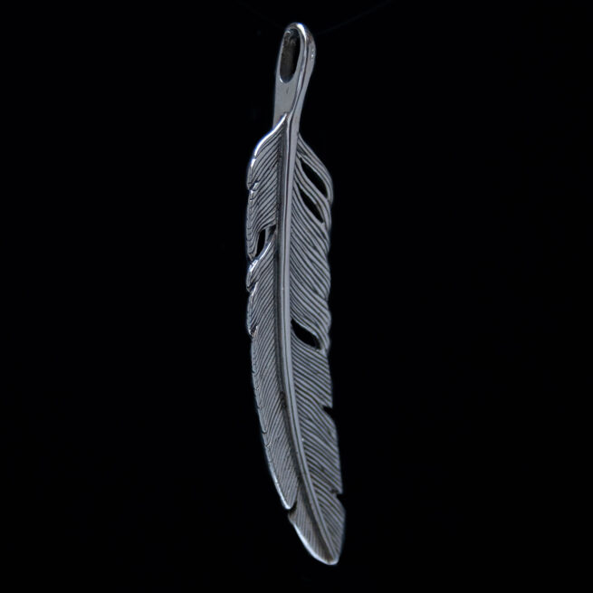 Turquoise Silver Feather Pendant - Image 3